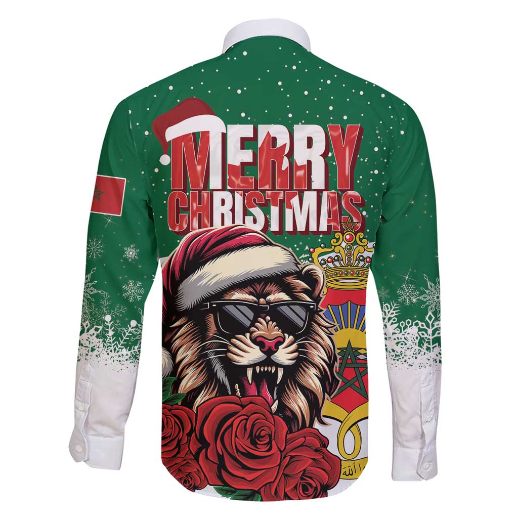 Morocco Christmas Family Matching Short Sleeve Bodycon Dress and Hawaiian Shirt Santa Lion With Rose Xmas Vibe - Wonder Print Shop