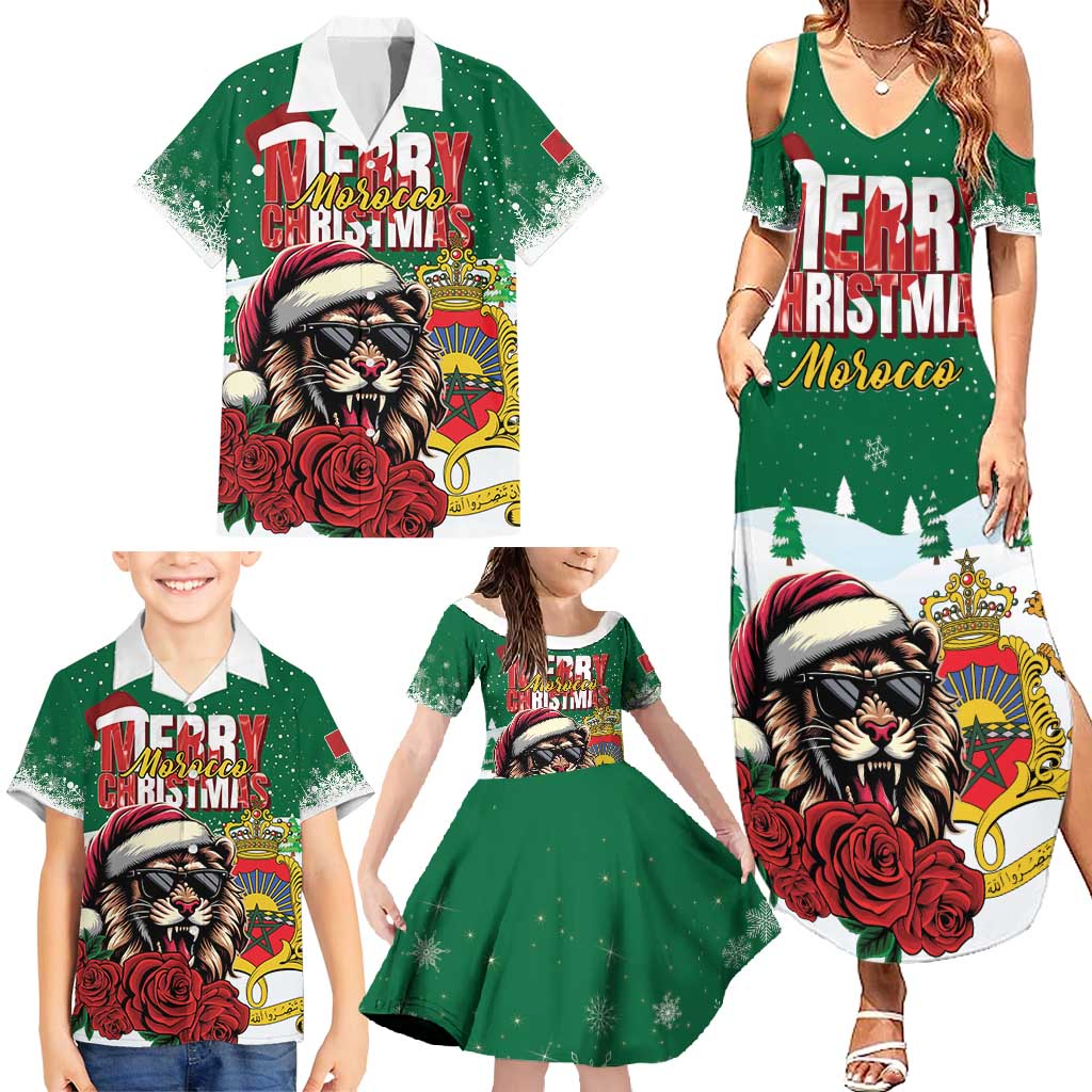 Morocco Christmas Family Matching Summer Maxi Dress and Hawaiian Shirt Santa Lion With Rose Xmas Vibe - Wonder Print Shop