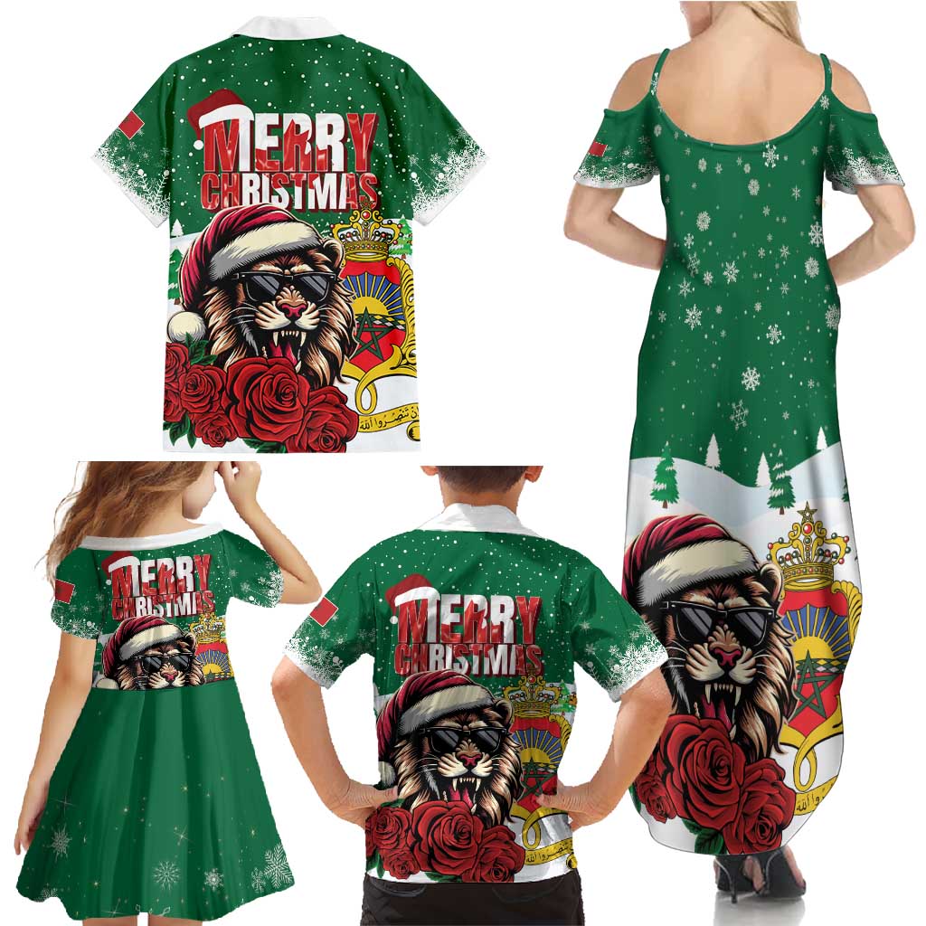 Morocco Christmas Family Matching Summer Maxi Dress and Hawaiian Shirt Santa Lion With Rose Xmas Vibe - Wonder Print Shop