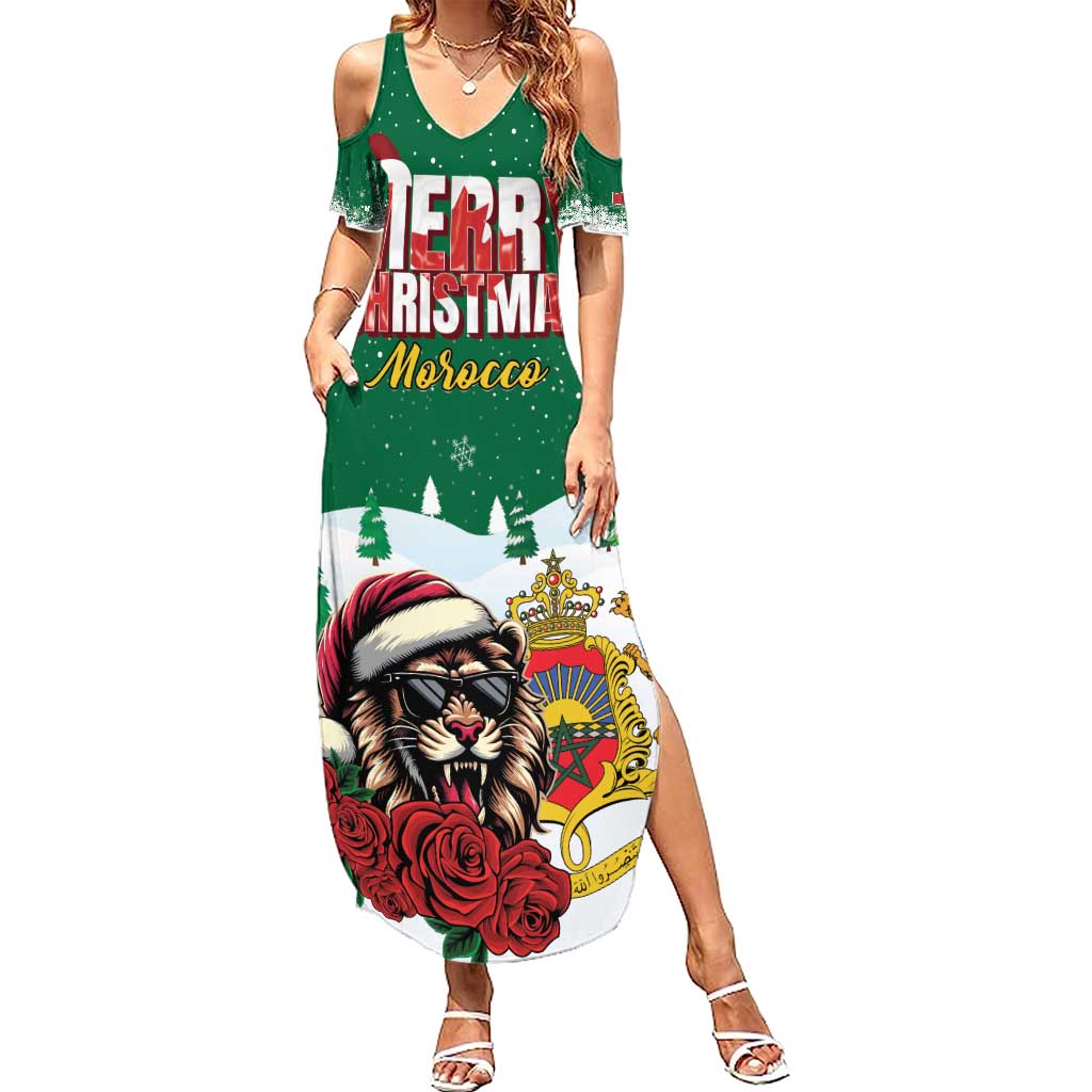 Morocco Christmas Family Matching Summer Maxi Dress and Hawaiian Shirt Santa Lion With Rose Xmas Vibe - Wonder Print Shop