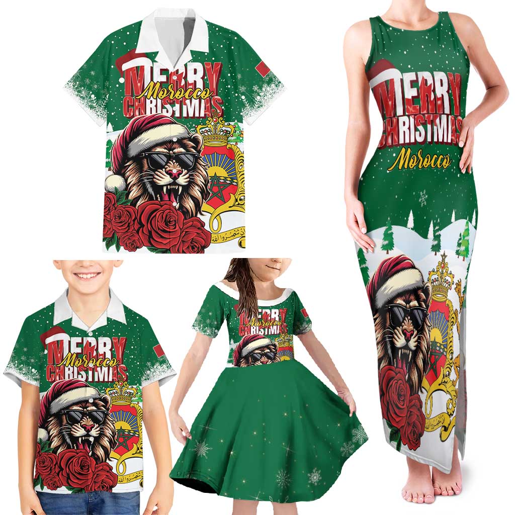 Morocco Christmas Family Matching Tank Maxi Dress and Hawaiian Shirt Santa Lion With Rose Xmas Vibe - Wonder Print Shop