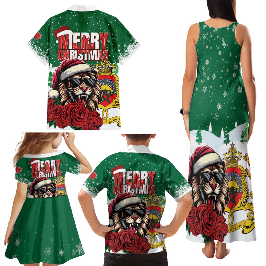 Morocco Christmas Family Matching Tank Maxi Dress and Hawaiian Shirt Santa Lion With Rose Xmas Vibe - Wonder Print Shop