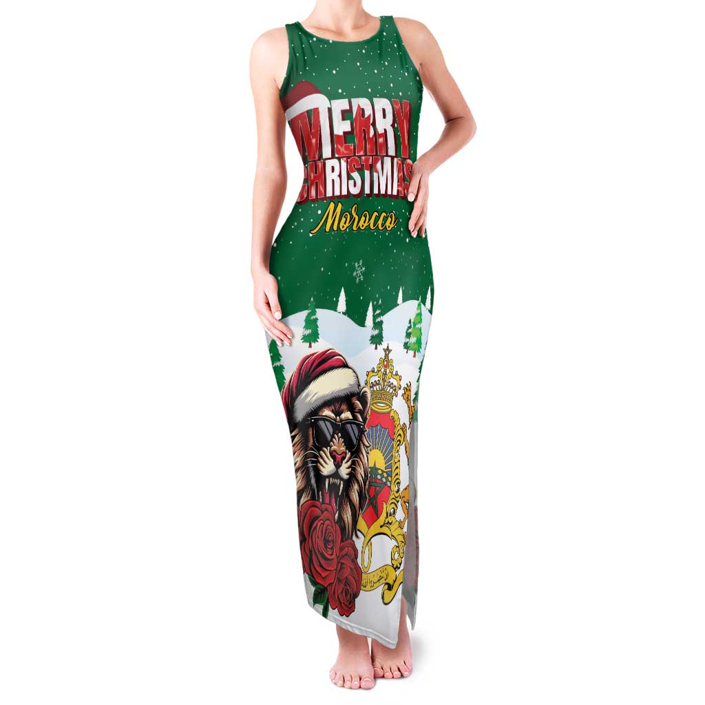Morocco Christmas Family Matching Tank Maxi Dress and Hawaiian Shirt Santa Lion With Rose Xmas Vibe - Wonder Print Shop