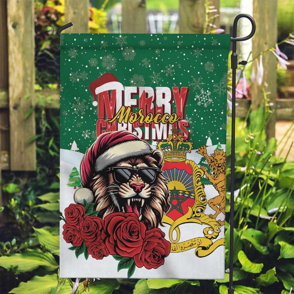 Morocco Christmas Garden Flag Santa Lion With Rose Xmas Vibe - Wonder Print Shop