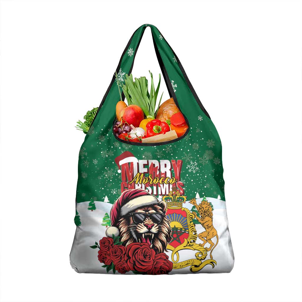 Morocco Christmas Grocery Bag Santa Lion With Rose Xmas Vibe