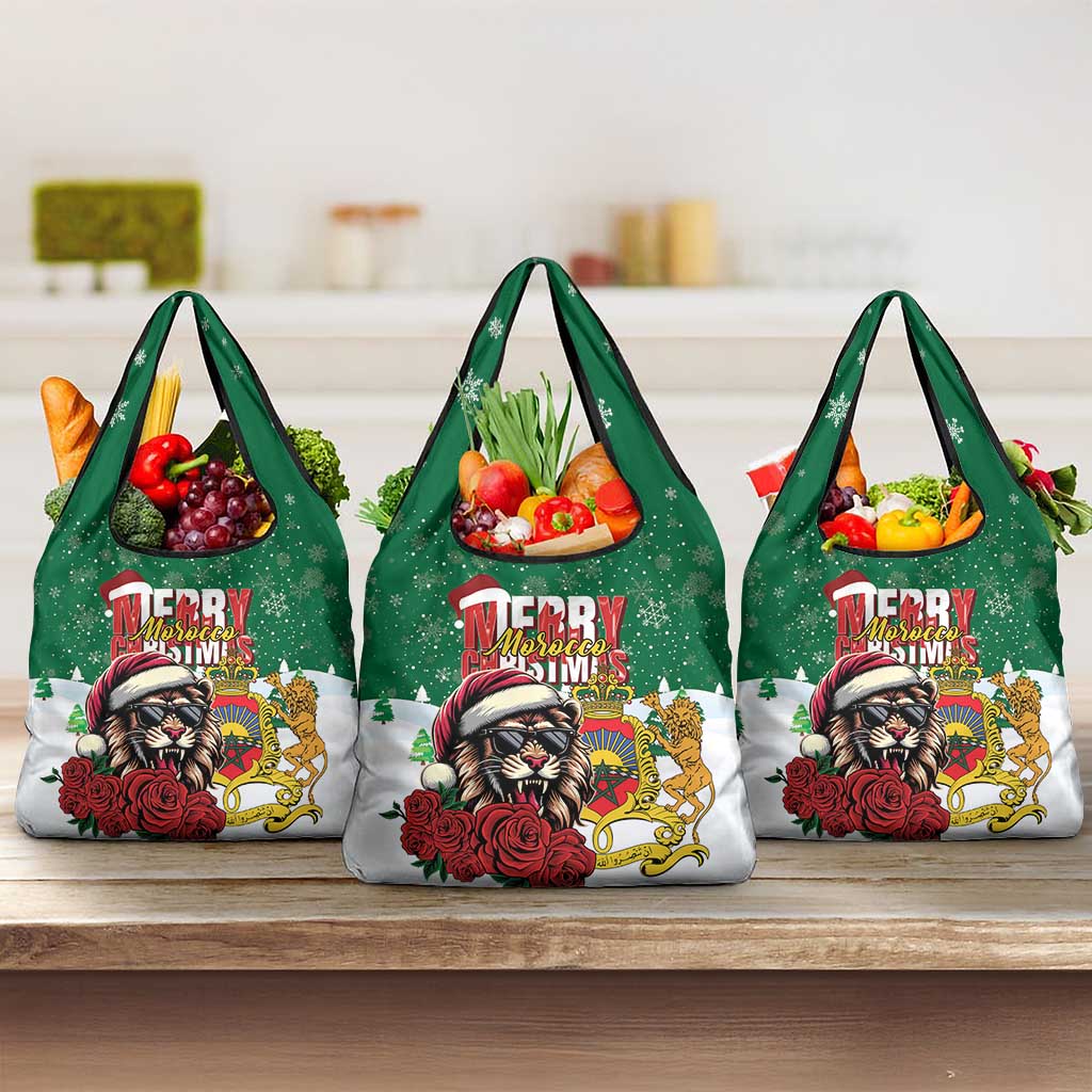 Morocco Christmas Grocery Bag Santa Lion With Rose Xmas Vibe