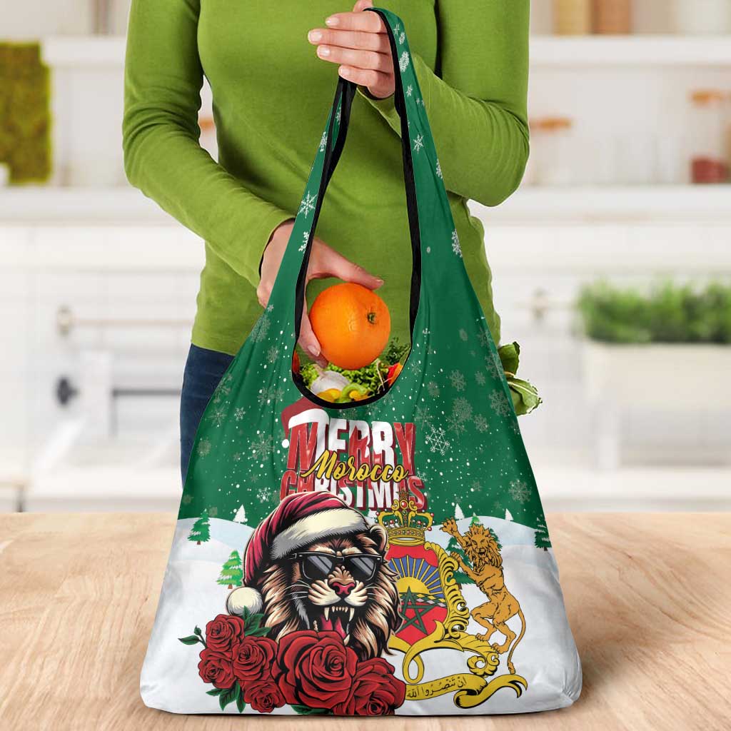Morocco Christmas Grocery Bag Santa Lion With Rose Xmas Vibe