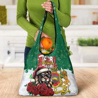 Morocco Christmas Grocery Bag Santa Lion With Rose Xmas Vibe