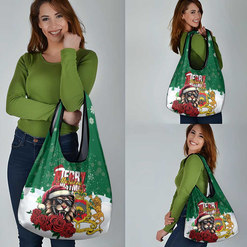 Morocco Christmas Grocery Bag Santa Lion With Rose Xmas Vibe