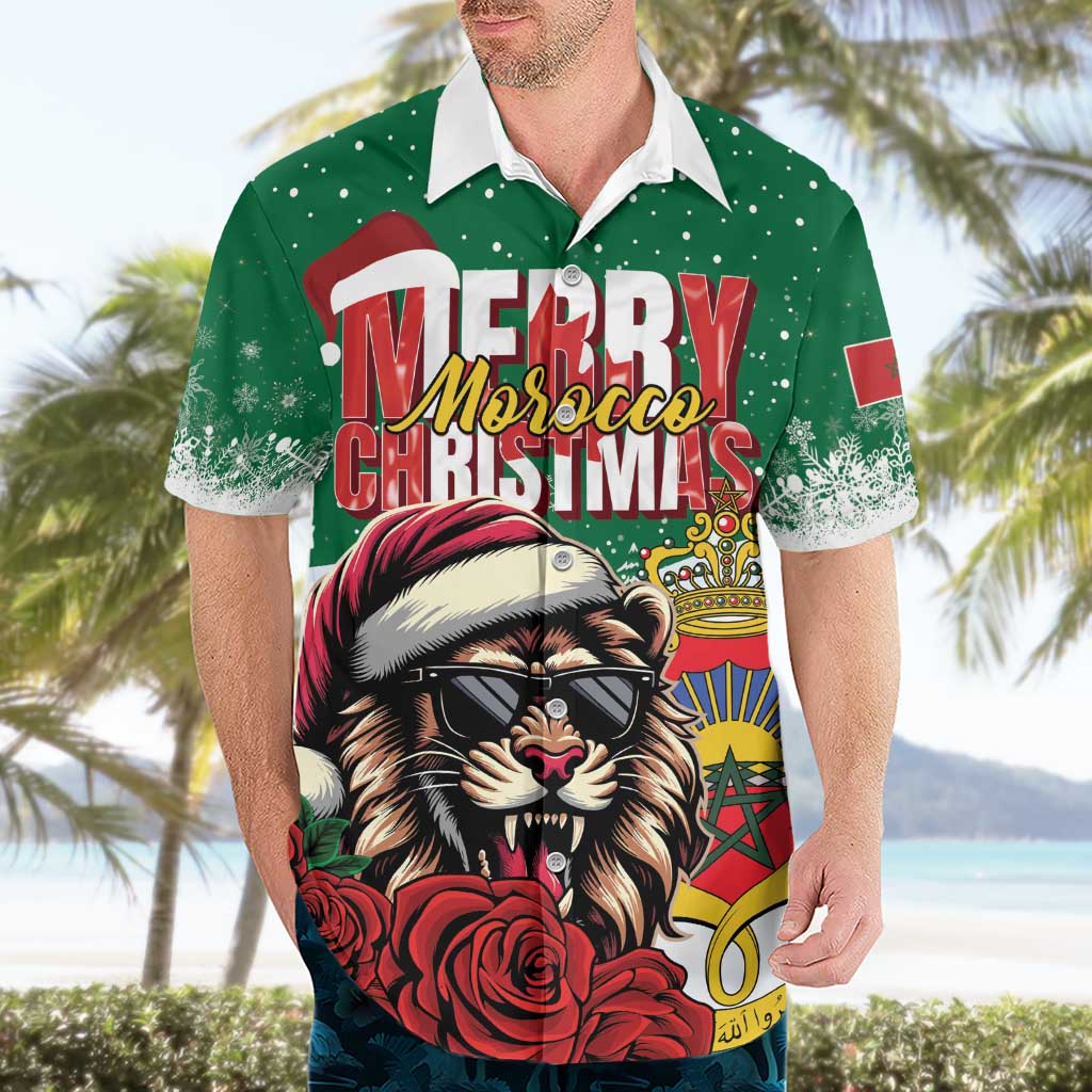 Morocco Christmas Hawaiian Shirt Santa Lion With Rose Xmas Vibe - Wonder Print Shop