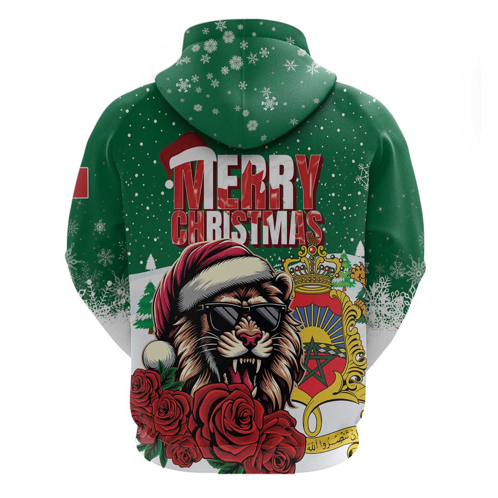 Morocco Christmas Hoodie Santa Lion With Rose Xmas Vibe - Wonder Print Shop