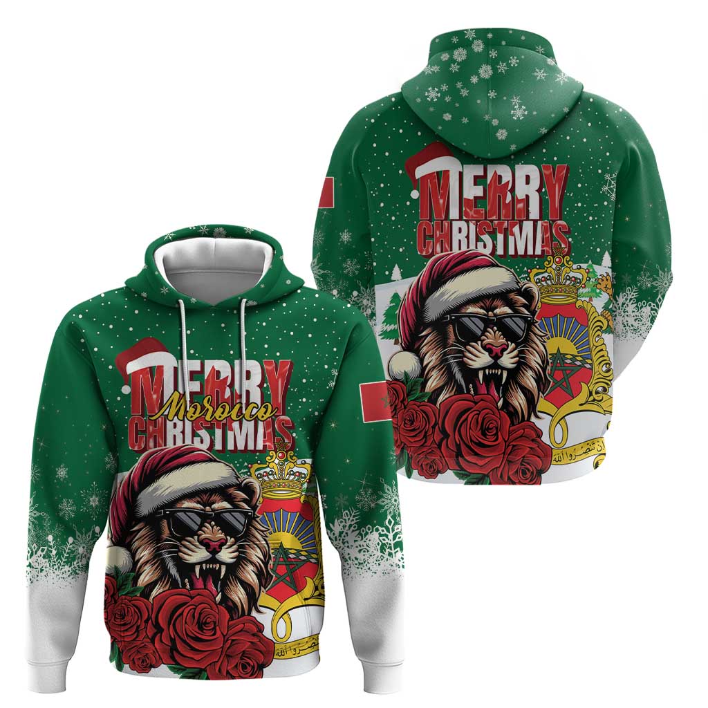 Morocco Christmas Hoodie Santa Lion With Rose Xmas Vibe - Wonder Print Shop