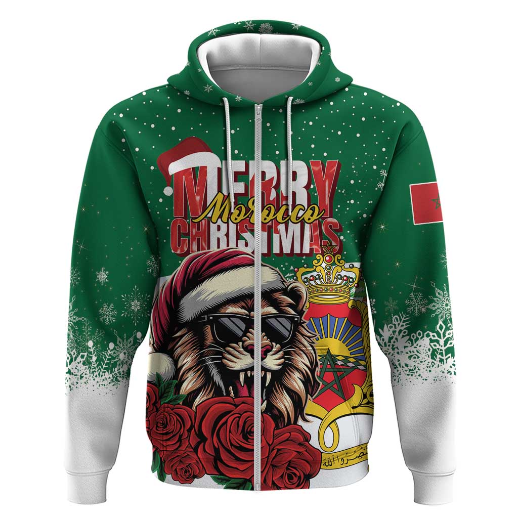 Morocco Christmas Hoodie Santa Lion With Rose Xmas Vibe - Wonder Print Shop