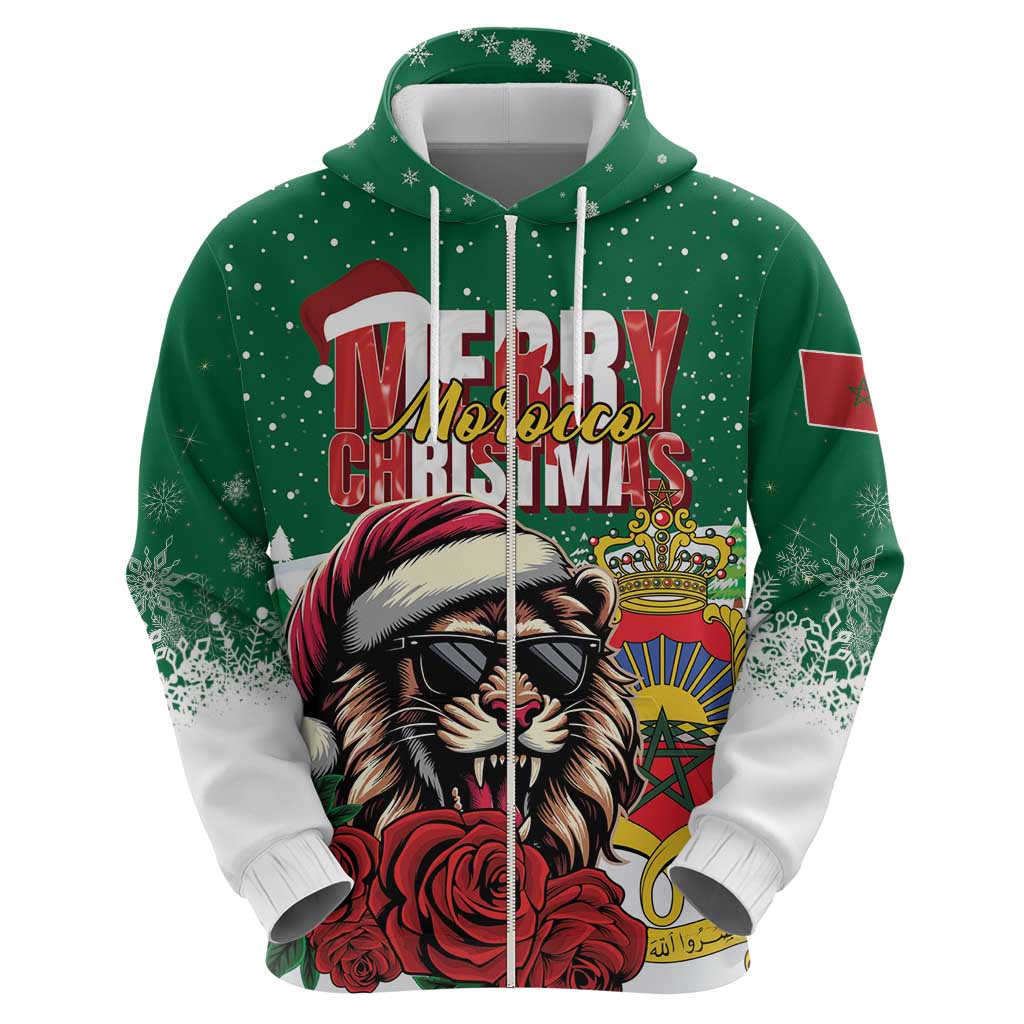 Morocco Christmas Hoodie Santa Lion With Rose Xmas Vibe - Wonder Print Shop