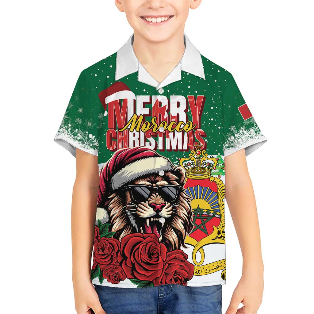 Morocco Christmas Kid Hawaiian Shirt Santa Lion With Rose Xmas Vibe - Wonder Print Shop