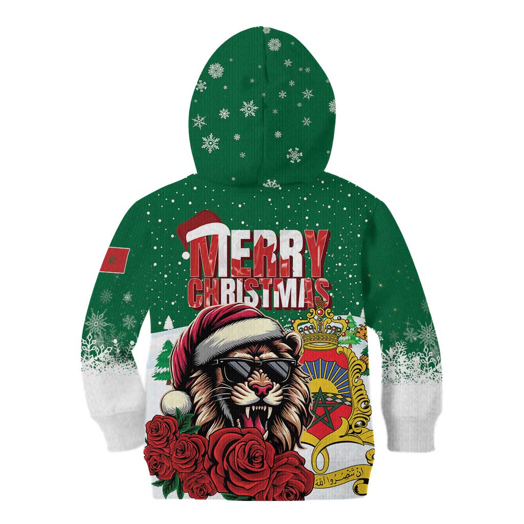 Morocco Christmas Kid Hoodie Santa Lion With Rose Xmas Vibe - Wonder Print Shop