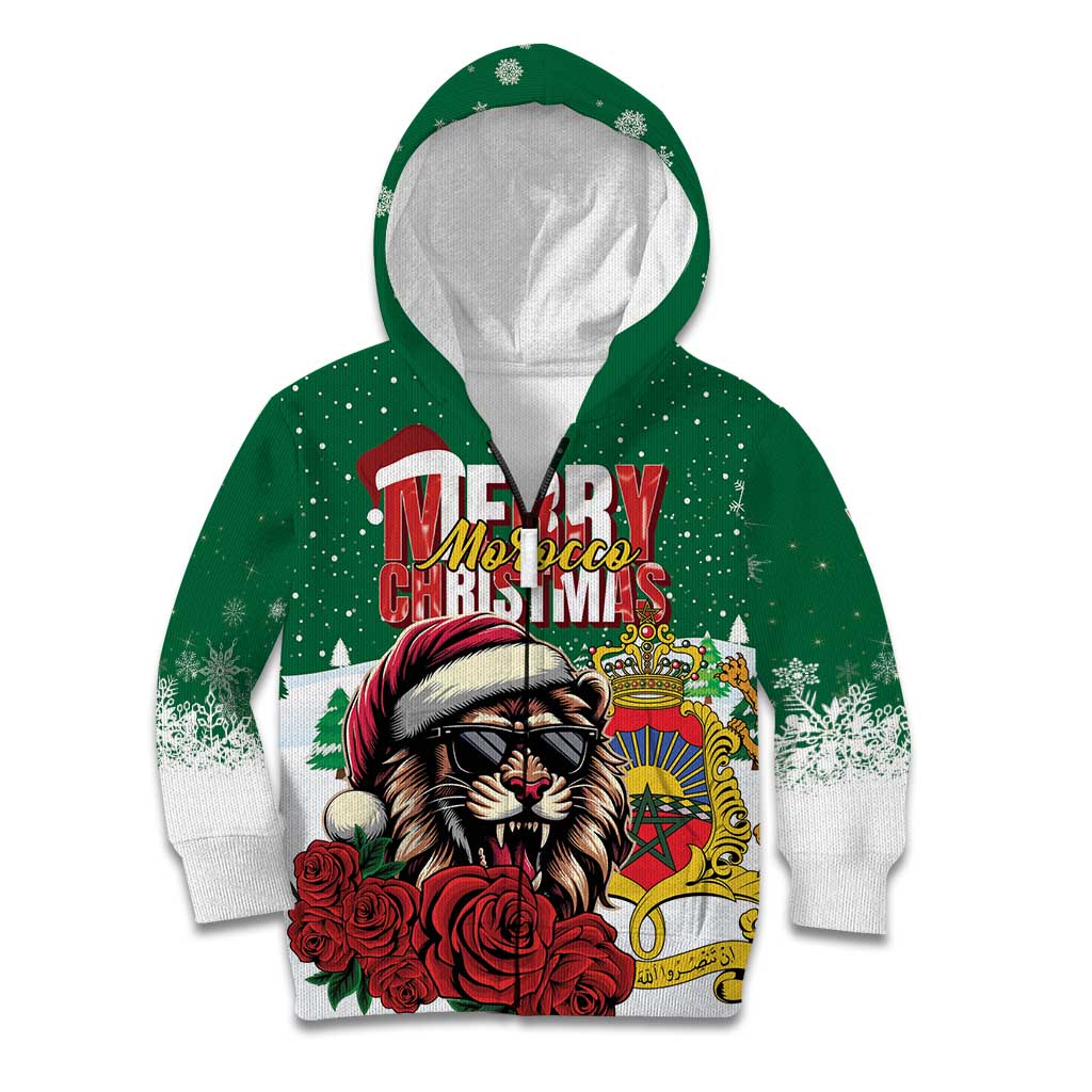 Morocco Christmas Kid Hoodie Santa Lion With Rose Xmas Vibe - Wonder Print Shop