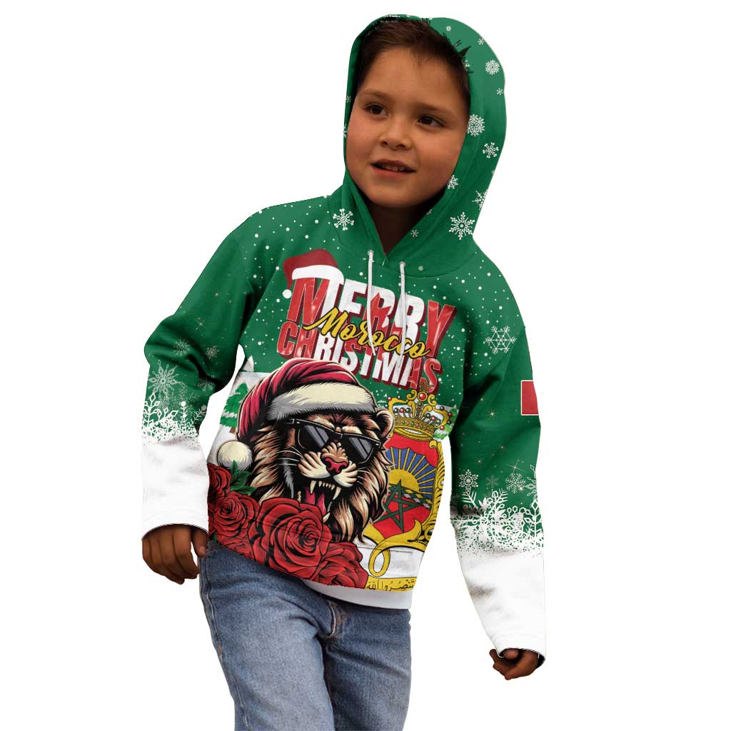 Morocco Christmas Kid Hoodie Santa Lion With Rose Xmas Vibe - Wonder Print Shop
