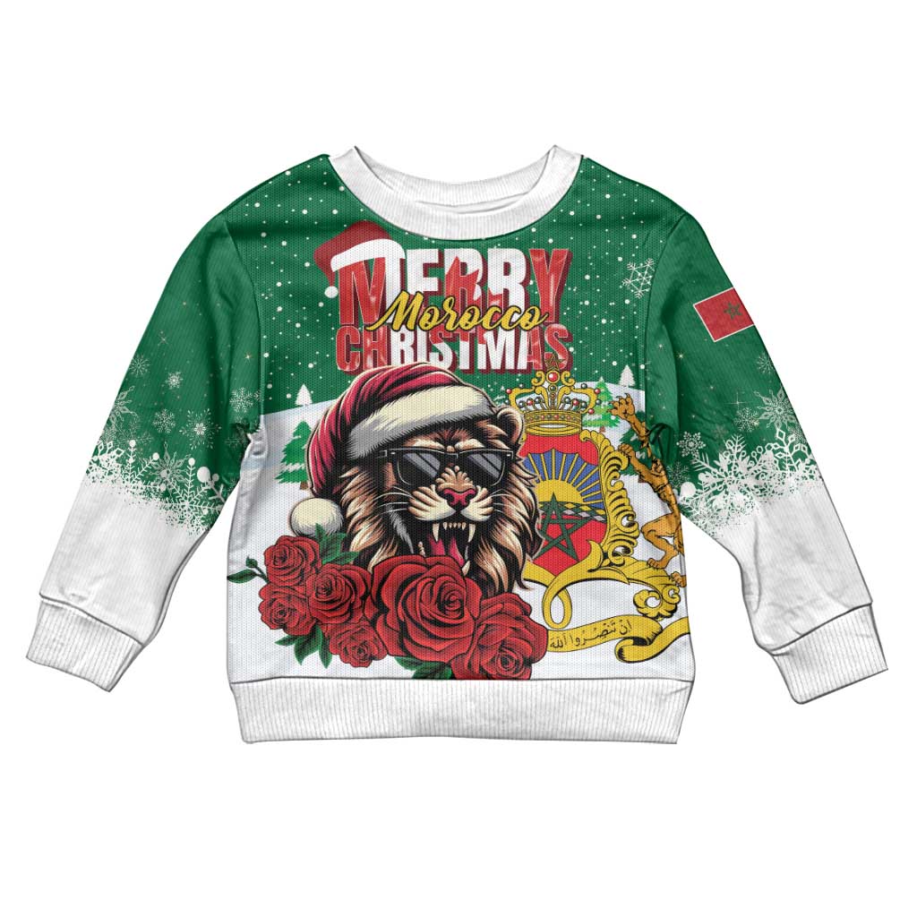 Morocco Christmas Kid Ugly Christmas Sweater Santa Lion With Rose Xmas Vibe - Wonder Print Shop
