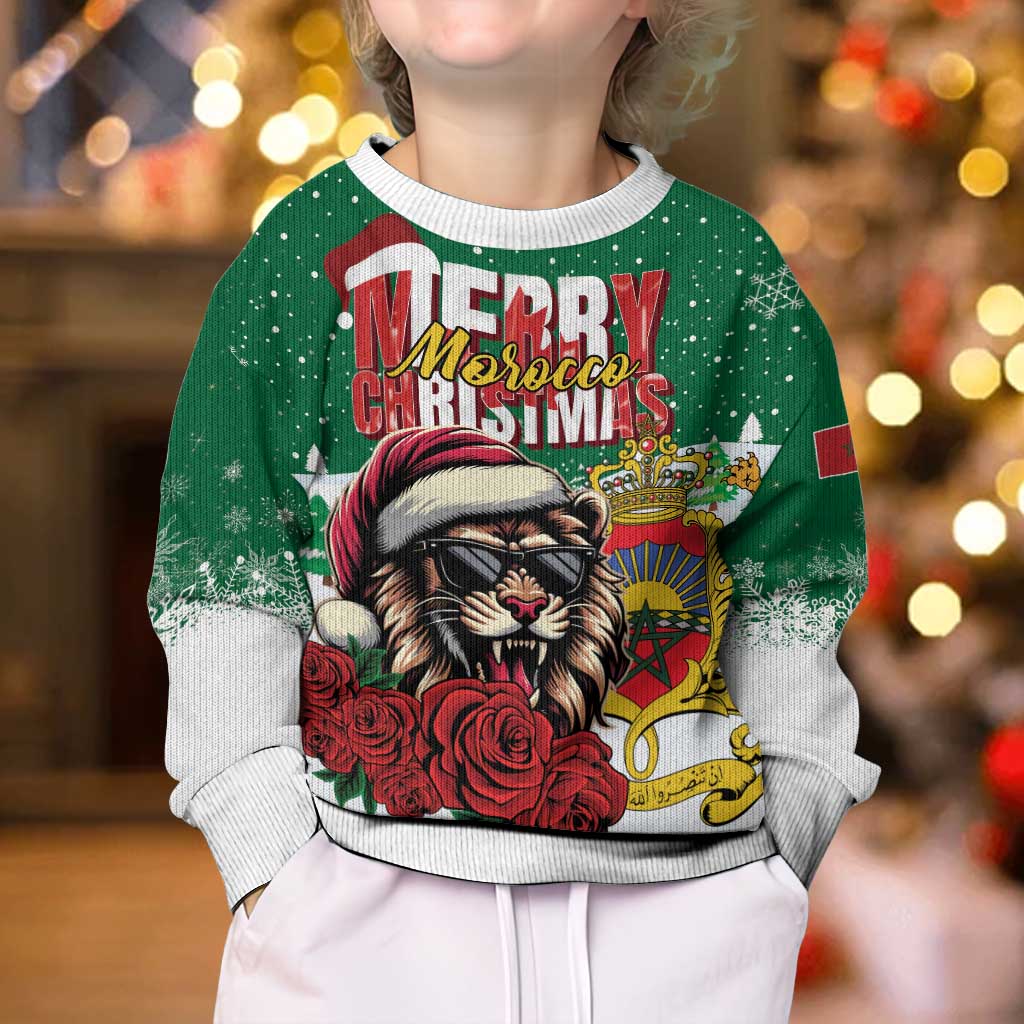 Morocco Christmas Kid Ugly Christmas Sweater Santa Lion With Rose Xmas Vibe - Wonder Print Shop