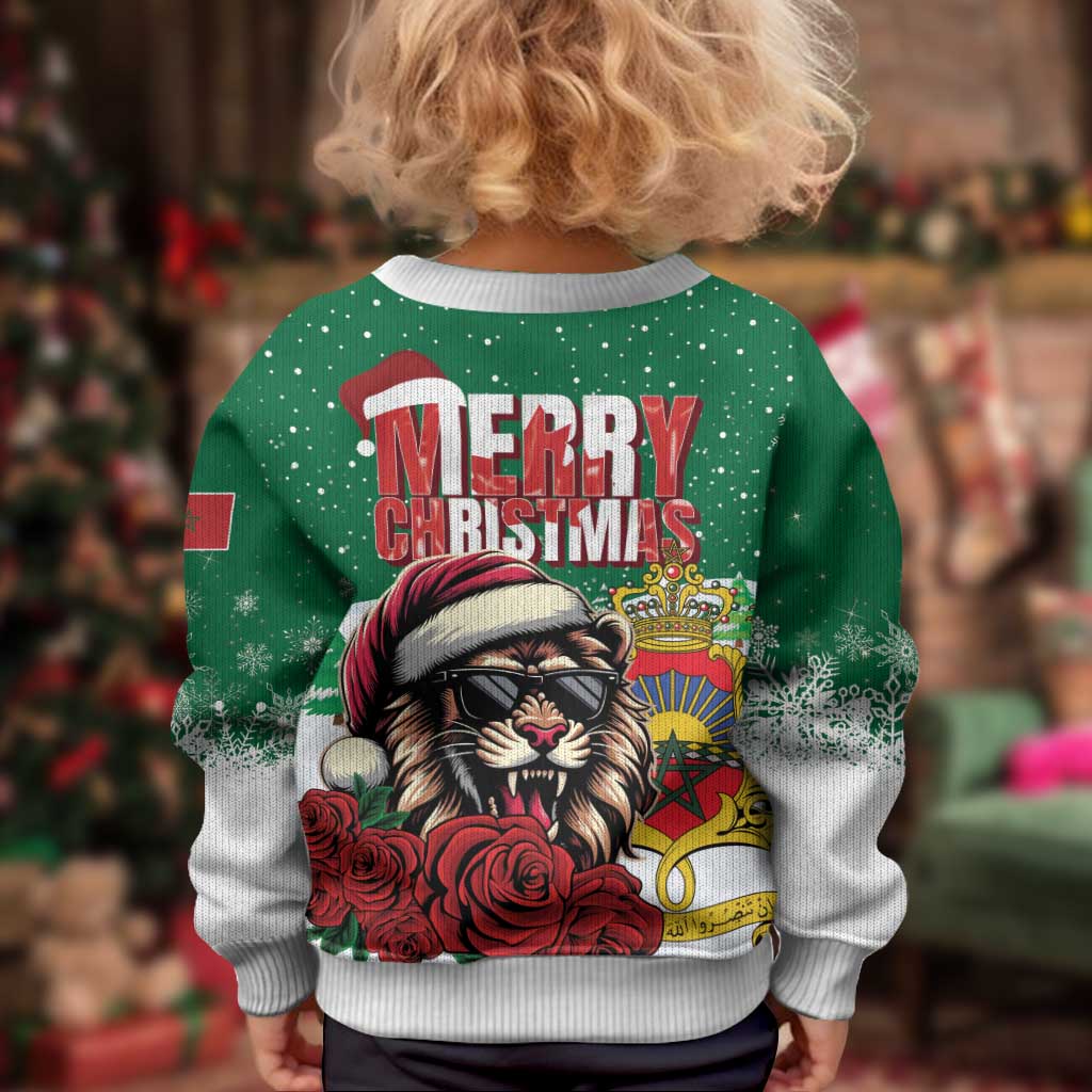 Morocco Christmas Kid Ugly Christmas Sweater Santa Lion With Rose Xmas Vibe - Wonder Print Shop
