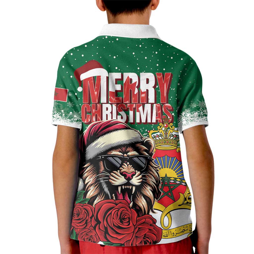Morocco Christmas Kid Polo Shirt Santa Lion With Rose Xmas Vibe - Wonder Print Shop