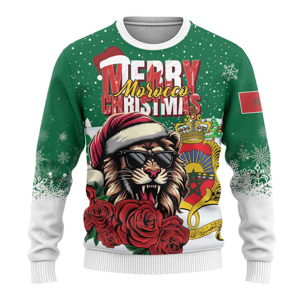 Morocco Christmas Ugly Christmas Sweater Santa Lion With Rose Xmas Vibe - Wonder Print Shop