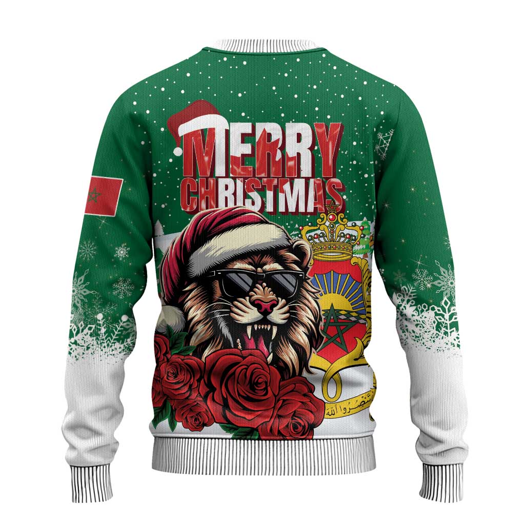 Morocco Christmas Ugly Christmas Sweater Santa Lion With Rose Xmas Vibe - Wonder Print Shop