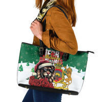 Morocco Christmas Leather Tote Bag Santa Lion With Rose Xmas Vibe - Wonder Print Shop