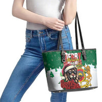 Morocco Christmas Leather Tote Bag Santa Lion With Rose Xmas Vibe - Wonder Print Shop