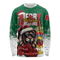 Morocco Christmas Long Sleeve Shirt Santa Lion With Rose Xmas Vibe - Wonder Print Shop