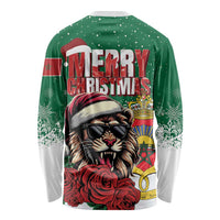 Morocco Christmas Long Sleeve Shirt Santa Lion With Rose Xmas Vibe - Wonder Print Shop