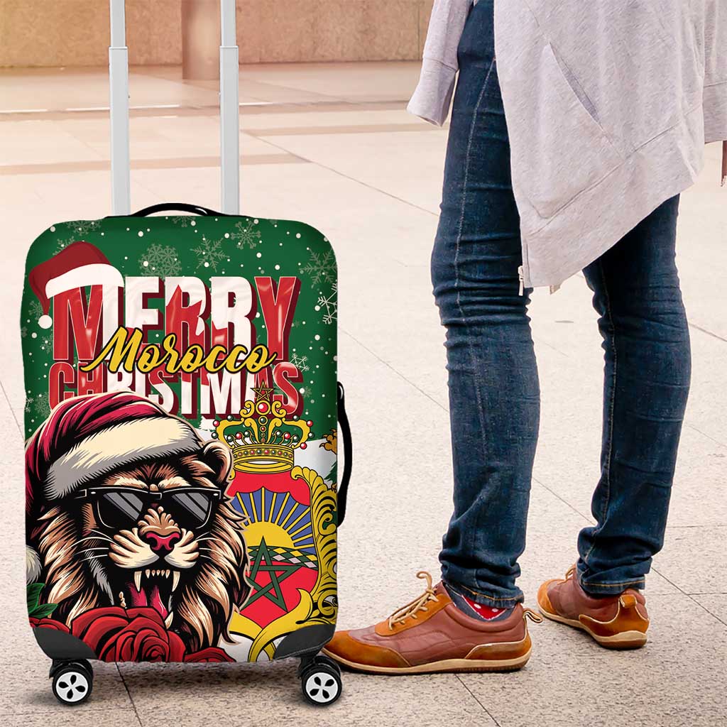 Morocco Christmas Luggage Cover Santa Lion With Rose Xmas Vibe - Wonder Print Shop