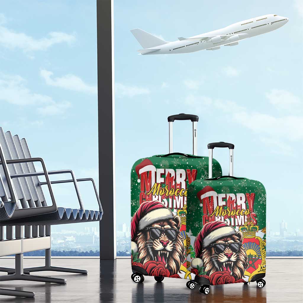 Morocco Christmas Luggage Cover Santa Lion With Rose Xmas Vibe - Wonder Print Shop