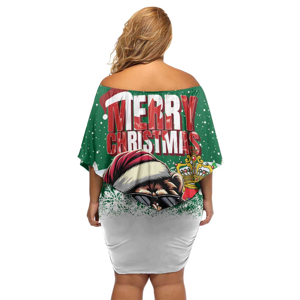 Morocco Christmas Off Shoulder Short Dress Santa Lion With Rose Xmas Vibe - Wonder Print Shop
