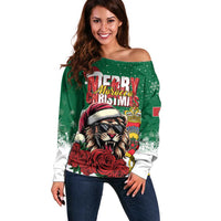 Morocco Christmas Off Shoulder Sweater Santa Lion With Rose Xmas Vibe - Wonder Print Shop