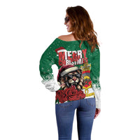 Morocco Christmas Off Shoulder Sweater Santa Lion With Rose Xmas Vibe - Wonder Print Shop