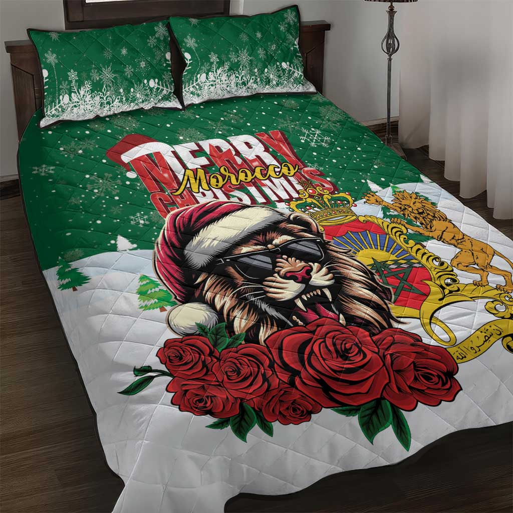 Morocco Christmas Quilt Bed Set Santa Lion With Rose Xmas Vibe - Wonder Print Shop
