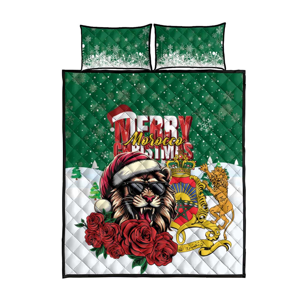 Morocco Christmas Quilt Bed Set Santa Lion With Rose Xmas Vibe - Wonder Print Shop