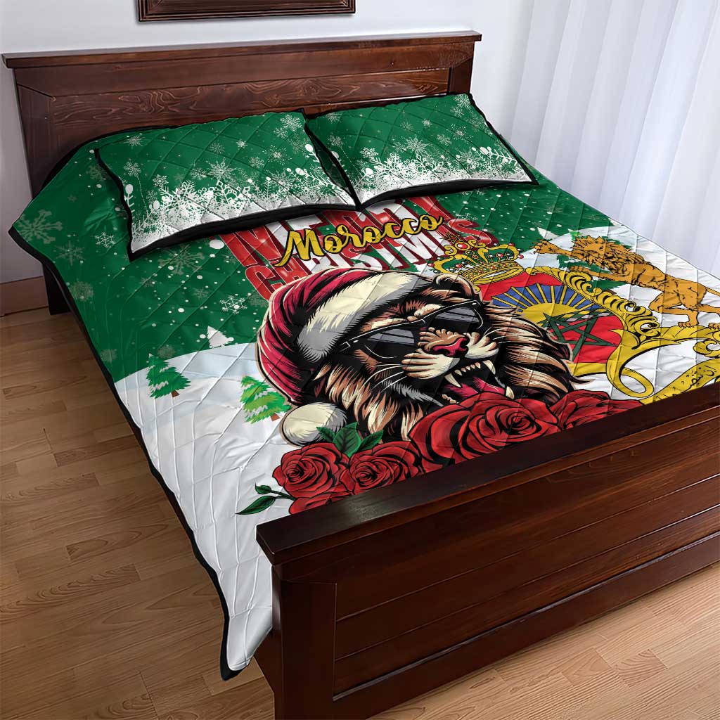 Morocco Christmas Quilt Bed Set Santa Lion With Rose Xmas Vibe - Wonder Print Shop