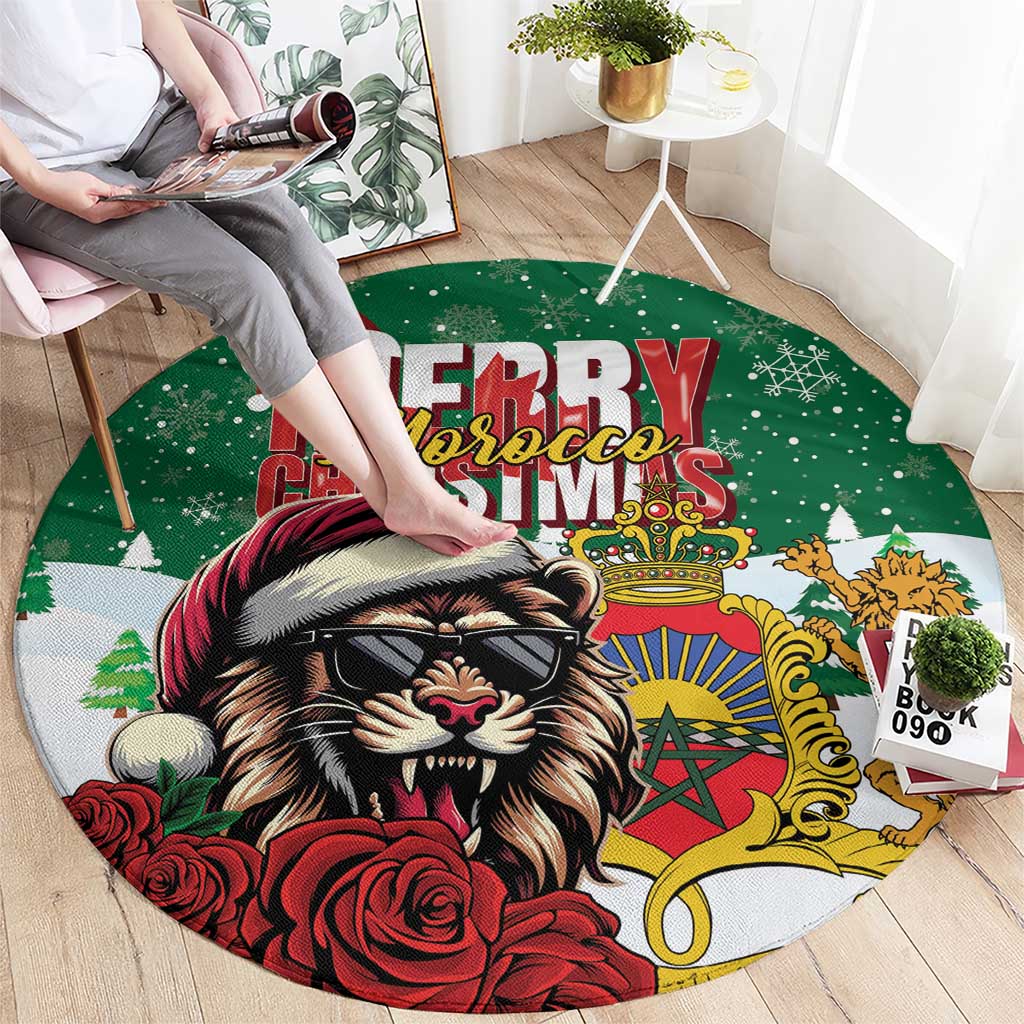 Morocco Christmas Round Carpet Santa Lion With Rose Xmas Vibe