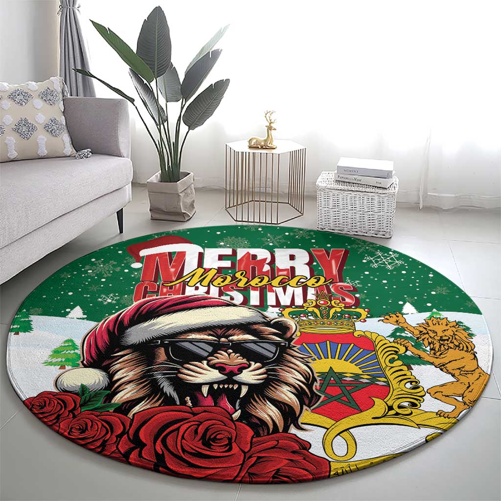 Morocco Christmas Round Carpet Santa Lion With Rose Xmas Vibe