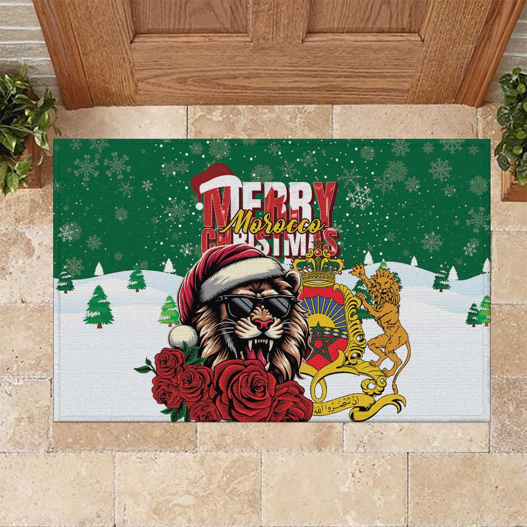 Morocco Christmas Rubber Doormat Santa Lion With Rose Xmas Vibe - Wonder Print Shop