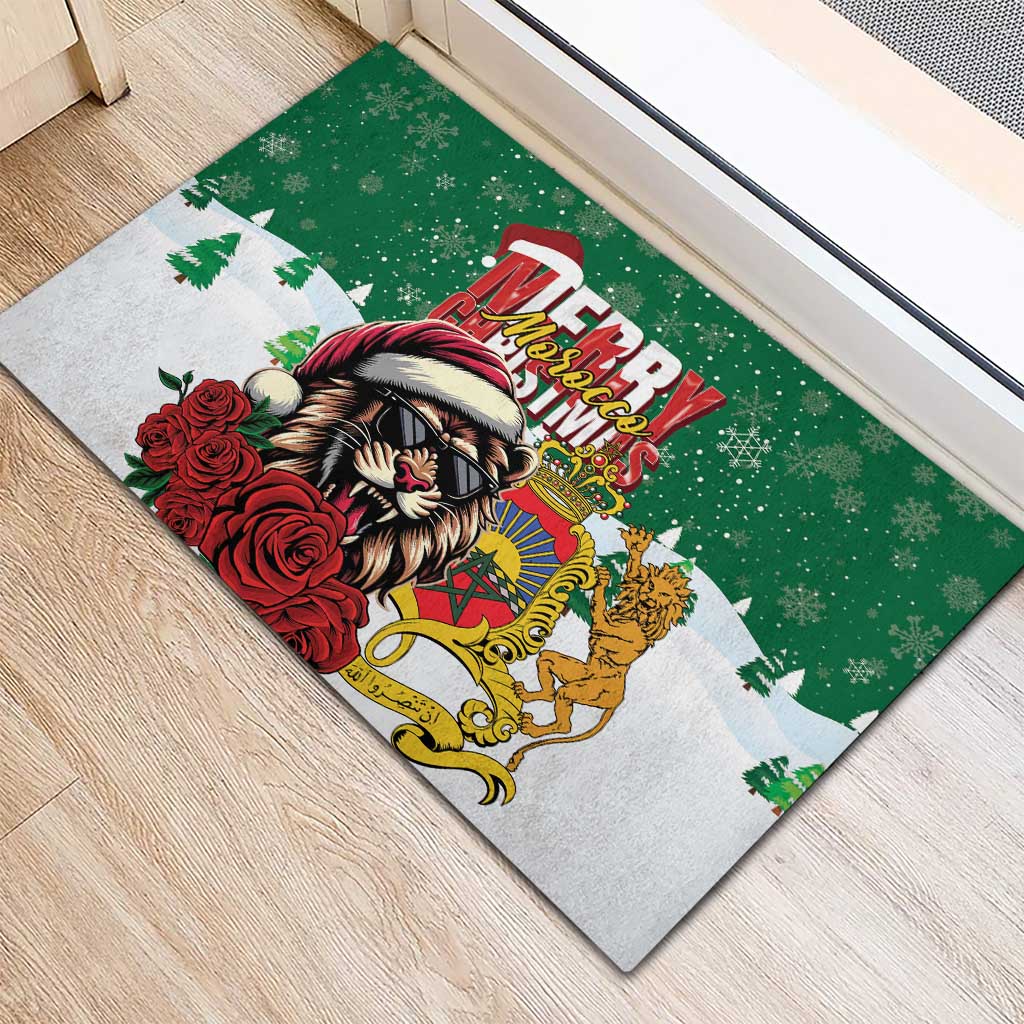 Morocco Christmas Rubber Doormat Santa Lion With Rose Xmas Vibe - Wonder Print Shop