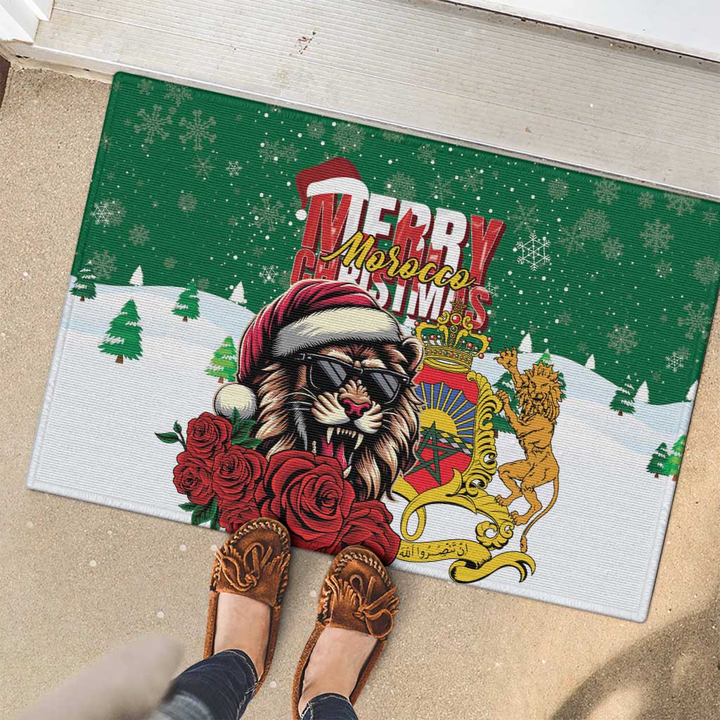 Morocco Christmas Rubber Doormat Santa Lion With Rose Xmas Vibe - Wonder Print Shop