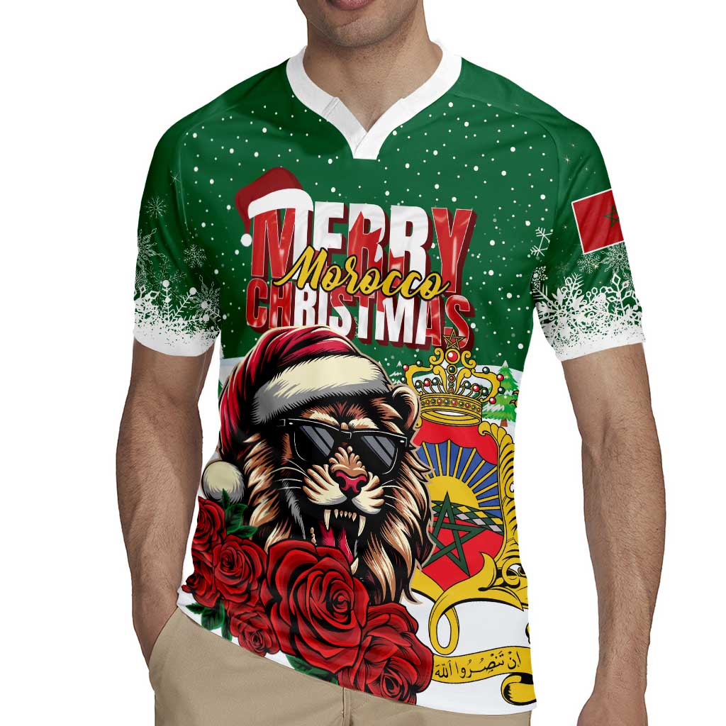 Morocco Christmas Rugby Jersey Santa Lion With Rose Xmas Vibe - Wonder Print Shop