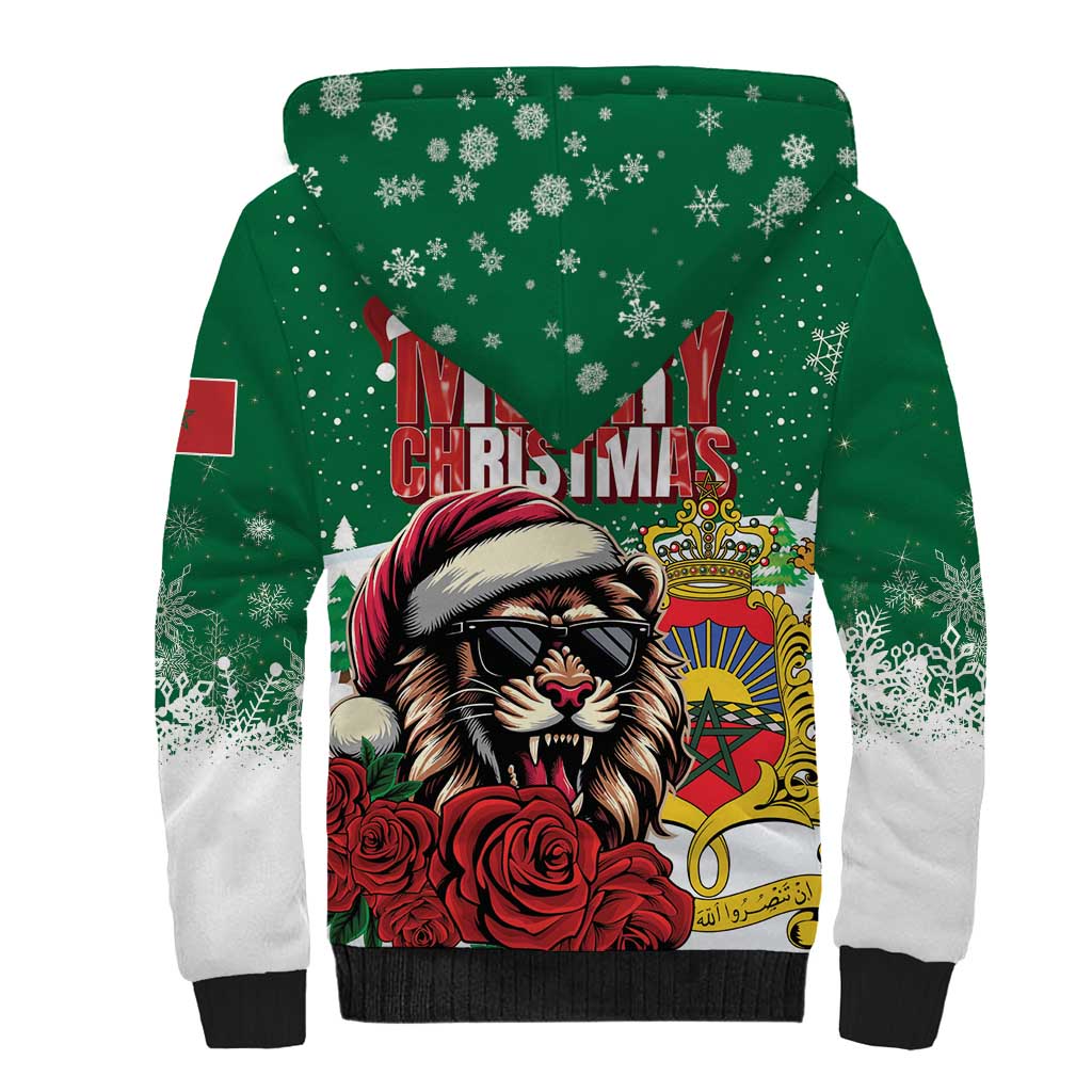 Morocco Christmas Sherpa Hoodie Santa Lion With Rose Xmas Vibe - Wonder Print Shop
