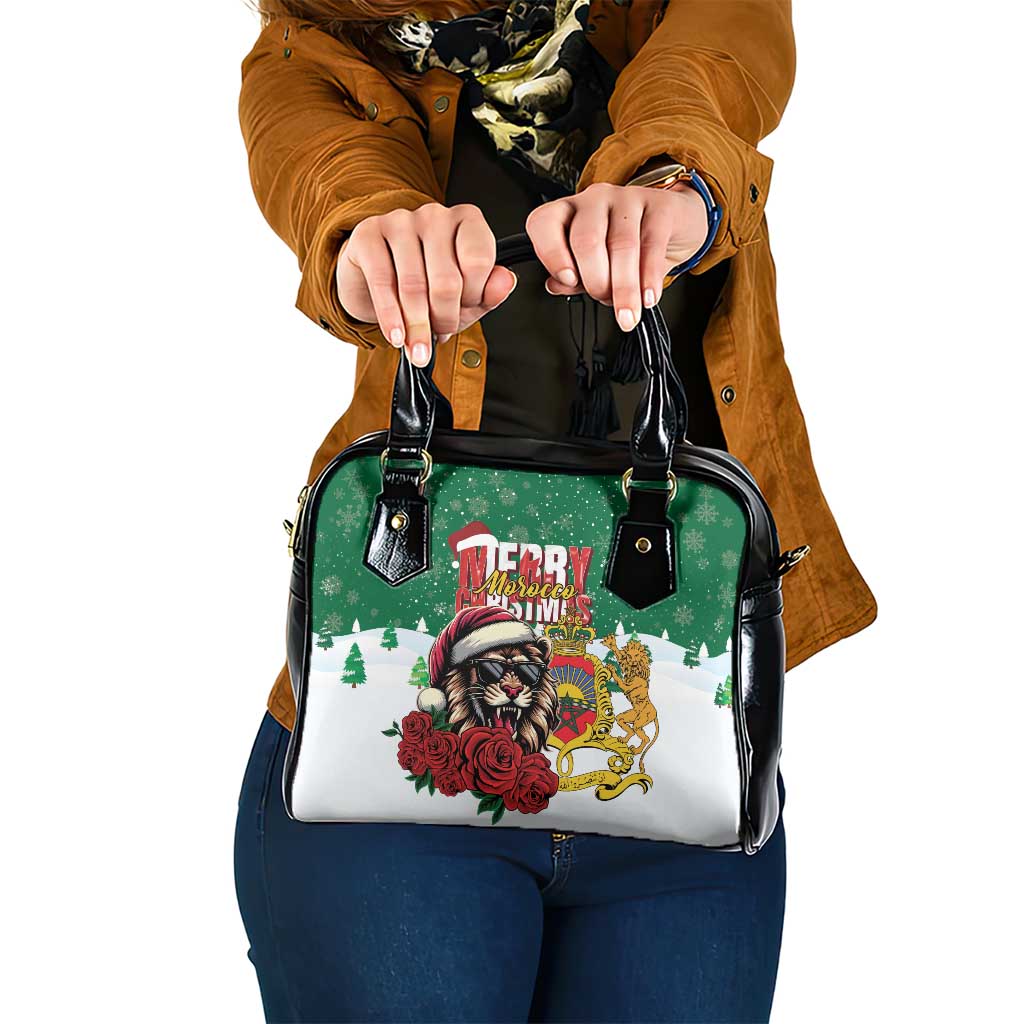 Morocco Christmas Shoulder Handbag Santa Lion With Rose Xmas Vibe