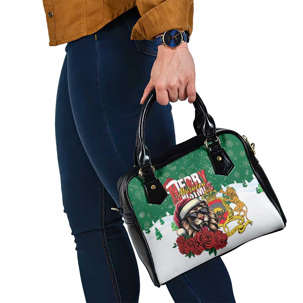 Morocco Christmas Shoulder Handbag Santa Lion With Rose Xmas Vibe