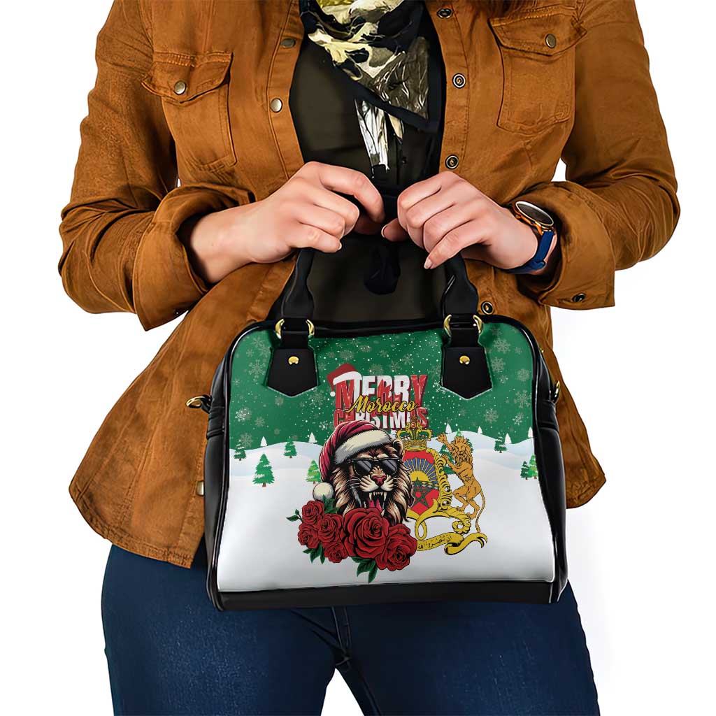 Morocco Christmas Shoulder Handbag Santa Lion With Rose Xmas Vibe